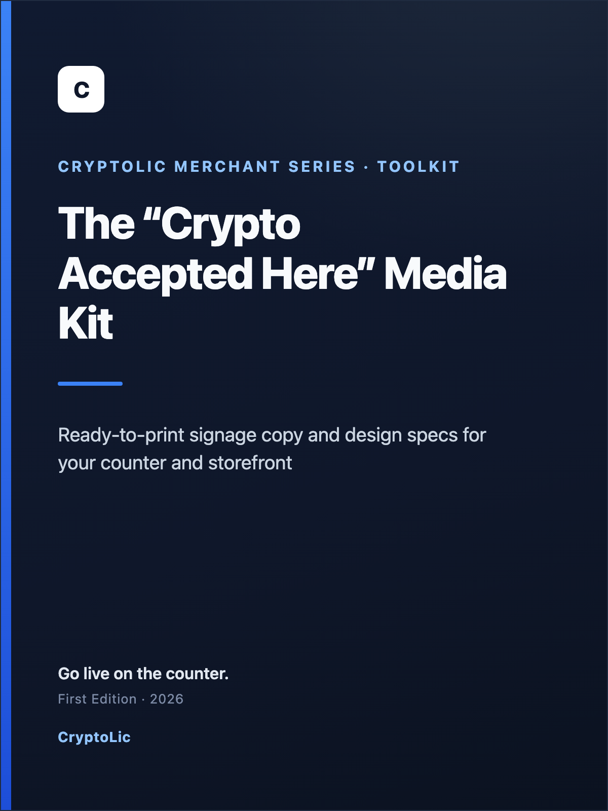 The "Crypto Accepted Here" Media Kit cover